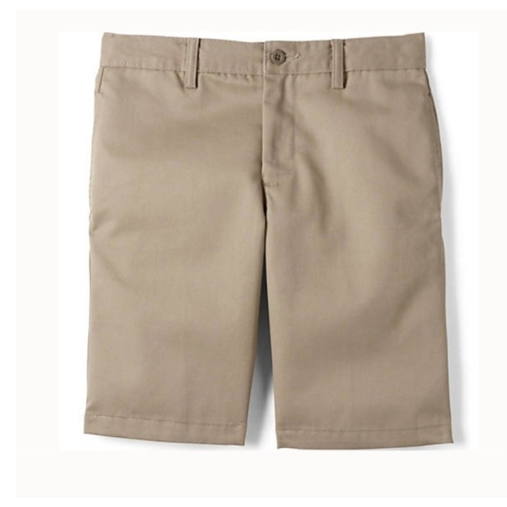 NWT Lands' End‎ School Uniform Boys Chino Shorts Size 20 Slim Khaki Flat Front